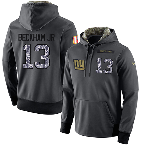 NFL Men's Nike New York Giants #13 Odell Beckham Jr Stitched Black Anthracite Salute to Service Player Performance Hoodie